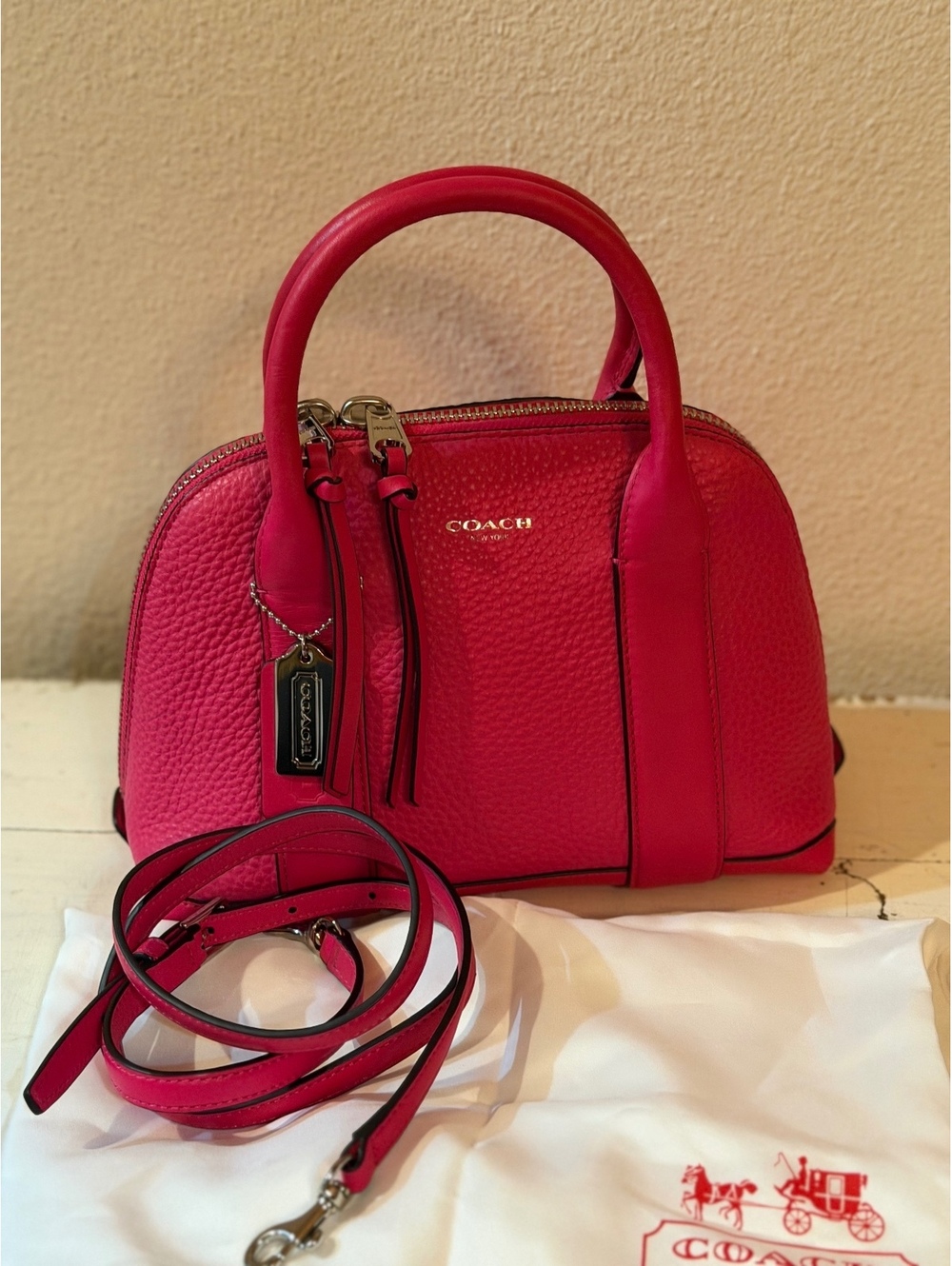 Coach Pebbled Leather Mini Satchel Bag in Pink with Detachable Strap
